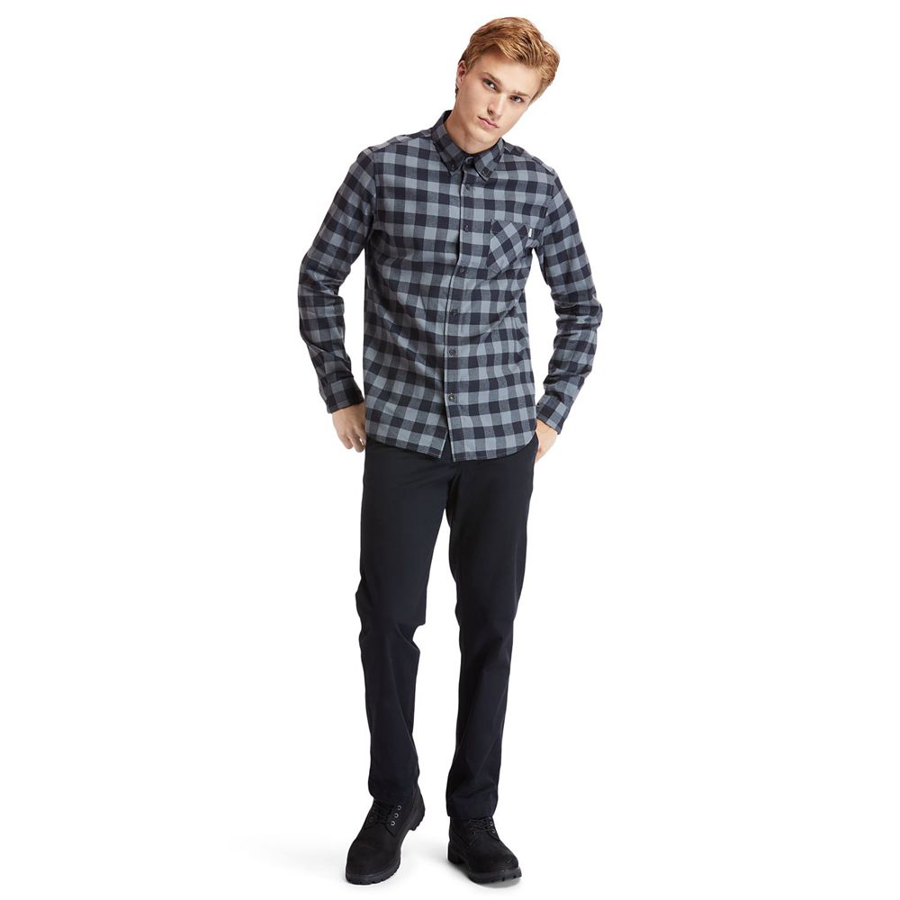 Camisa Timberland Argentina Hombre - Nashua River Long-Sleeve Flannel Check - Gris - DNQREF-960